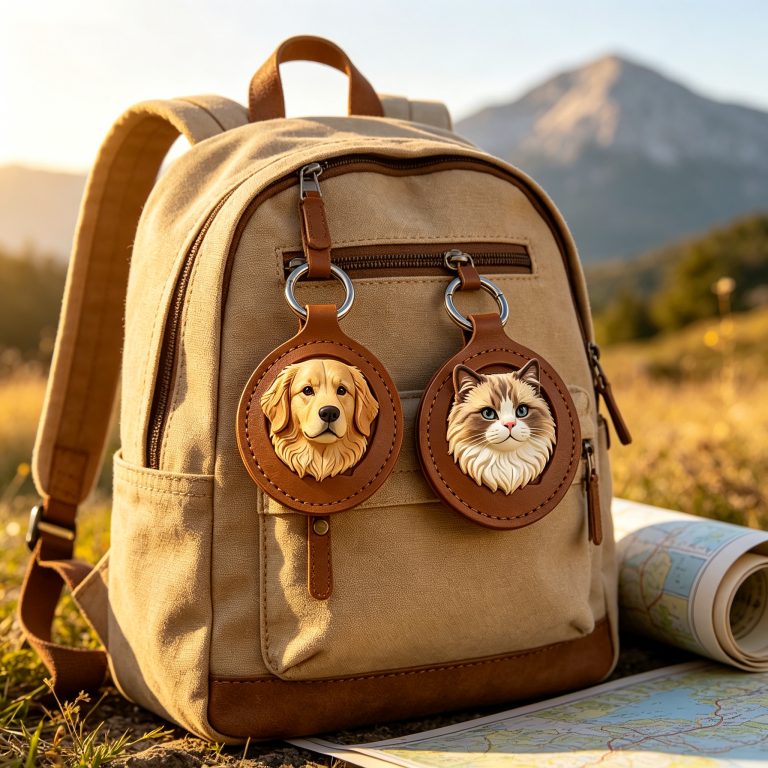3D leather carved dog and cat keychain set — Golden Retriever and Ragdoll cat