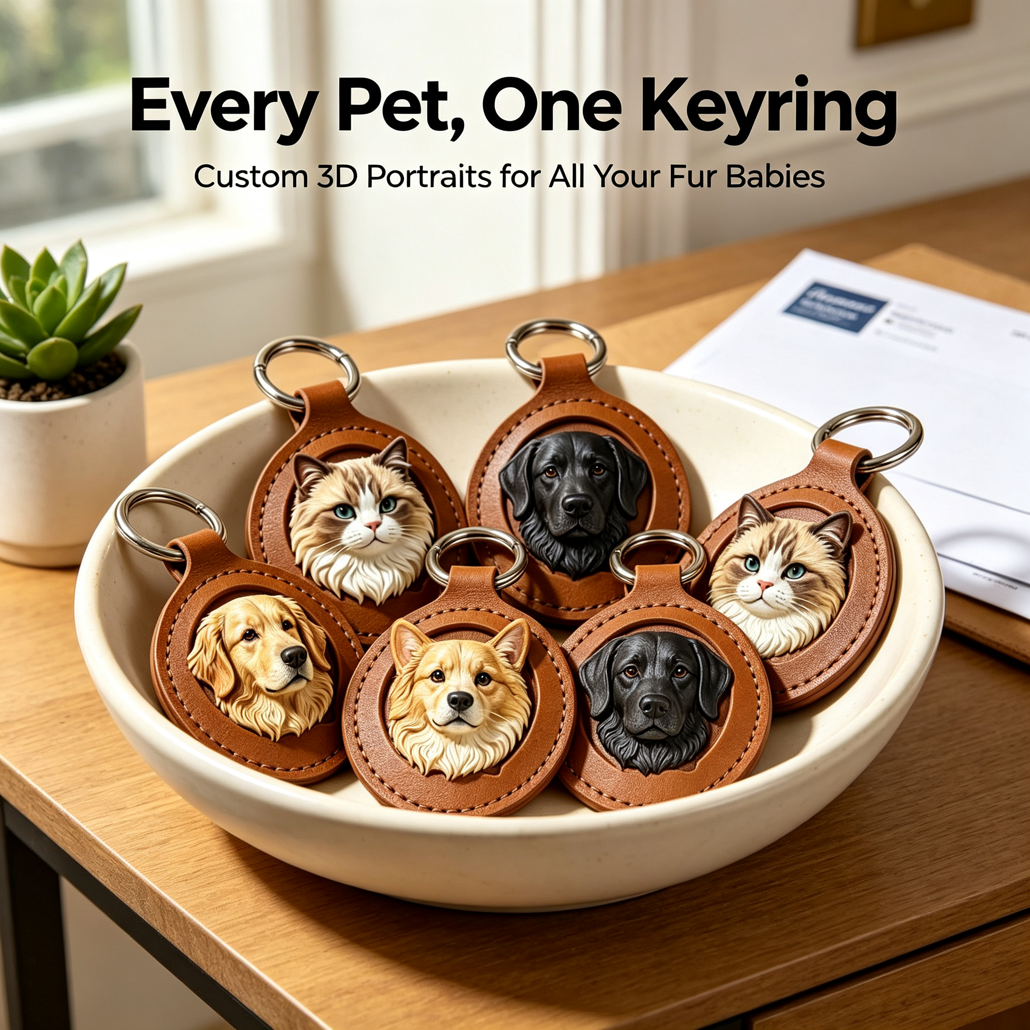 Every Pet Deserves a Spot on Your Keyring: Custom 3D Portraits for Multi-Pet Homes