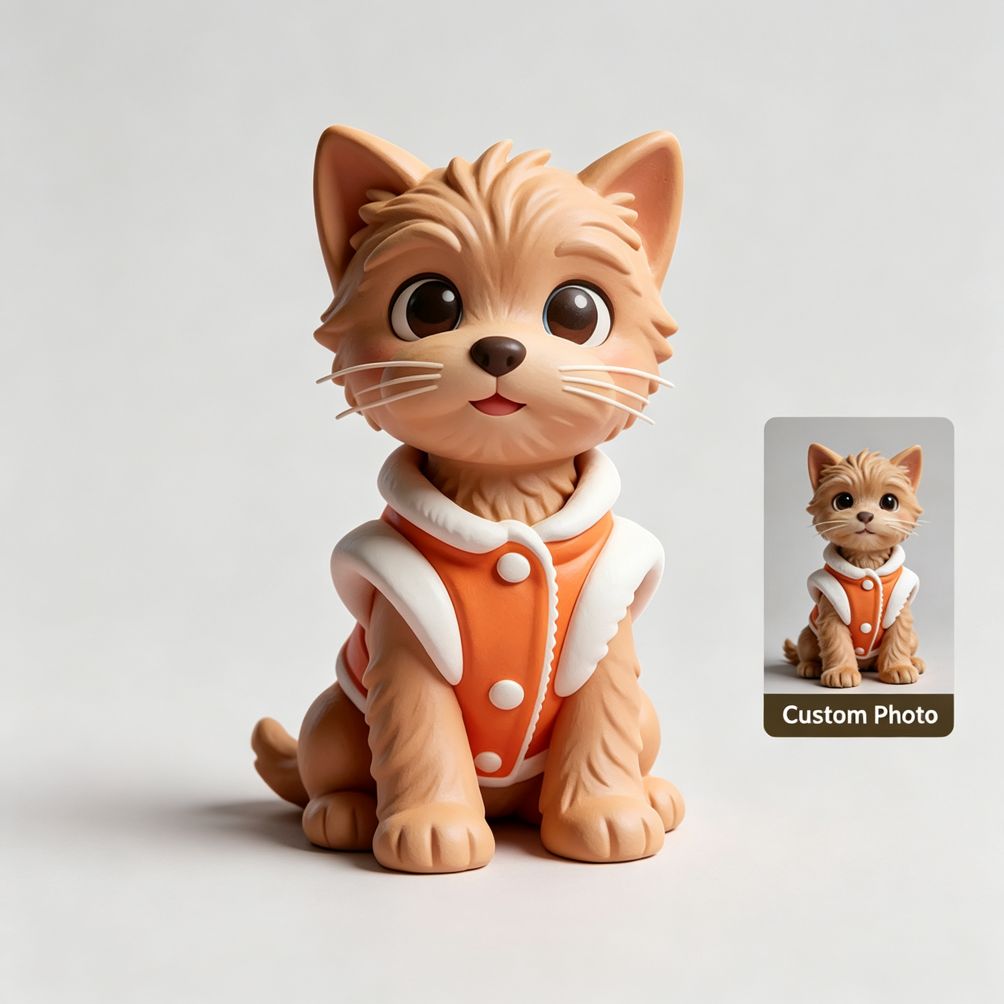 Personalized 3D printed cat figurine made from photo