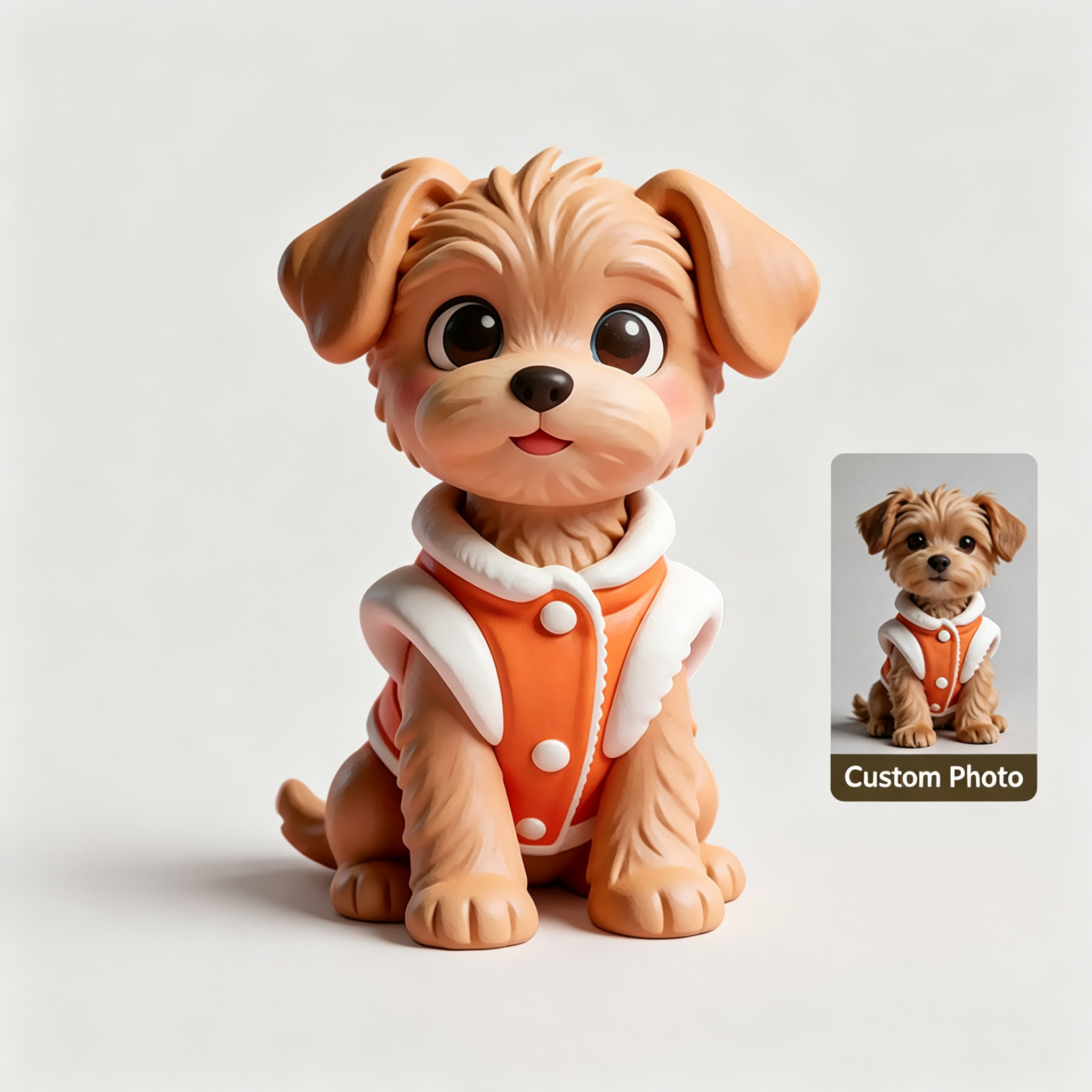 Custom 3D printed dog figurine hand-sculpted from customer photo